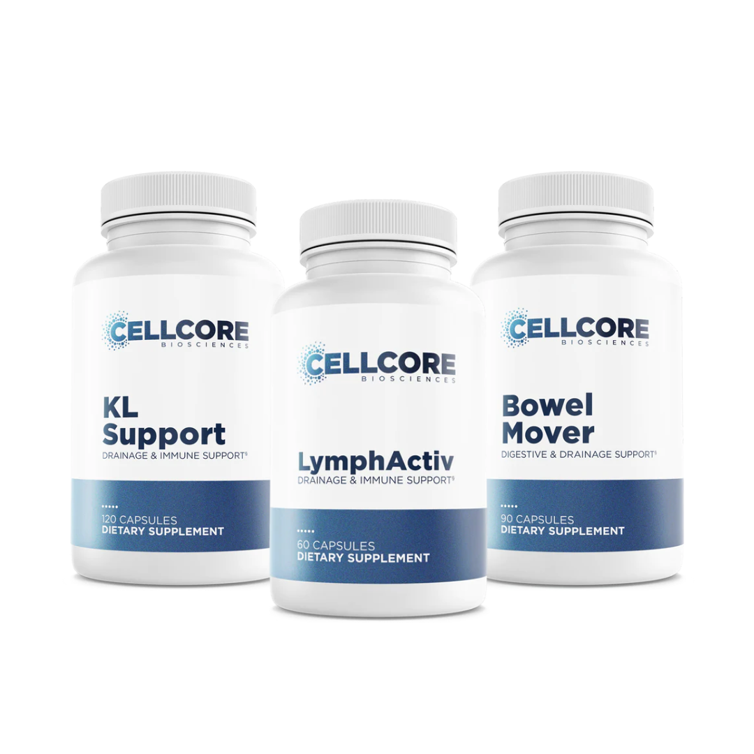 essential detox kit Cellcore products KL Support, LymphActive, Bowel Mover